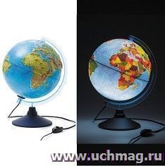 Глобус "Физико-политический" рельефный c подсветкой, диаметр 25 см — интернет-магазин УчМаг